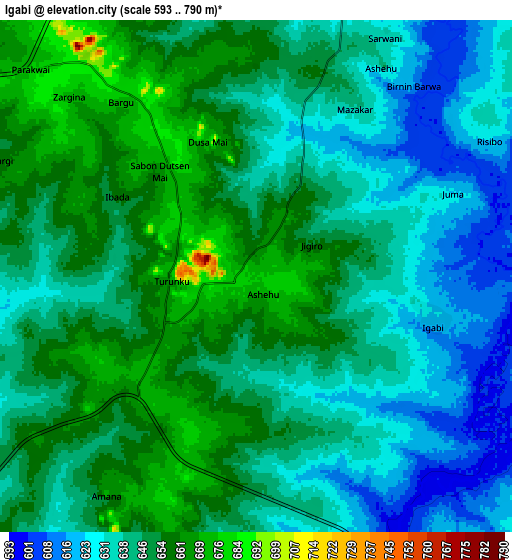 Zoom OUT 2x Igabi, Nigeria elevation map