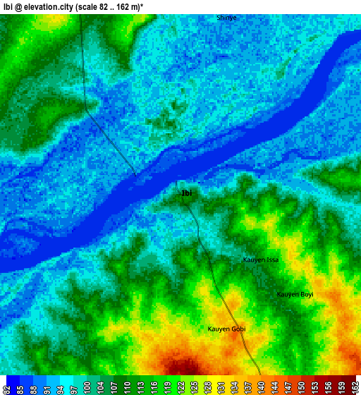 Zoom OUT 2x Ibi, Nigeria elevation map