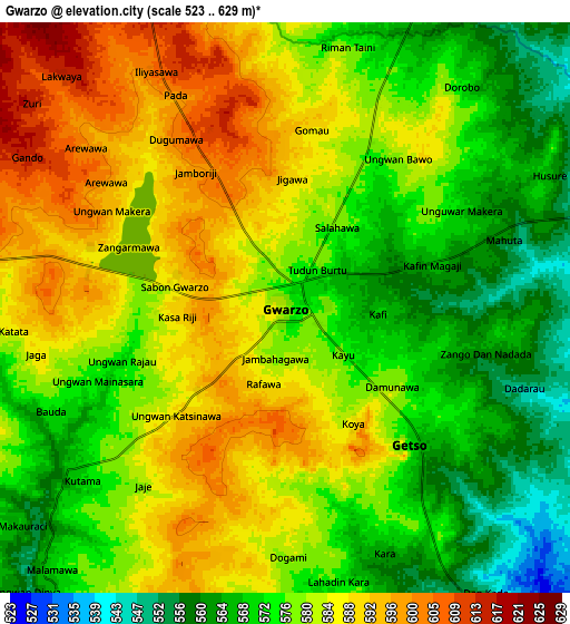 Zoom OUT 2x Gwarzo, Nigeria elevation map