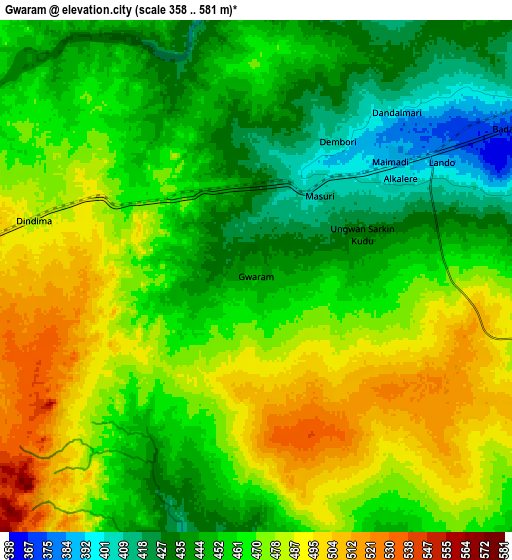 Zoom OUT 2x Gwaram, Nigeria elevation map