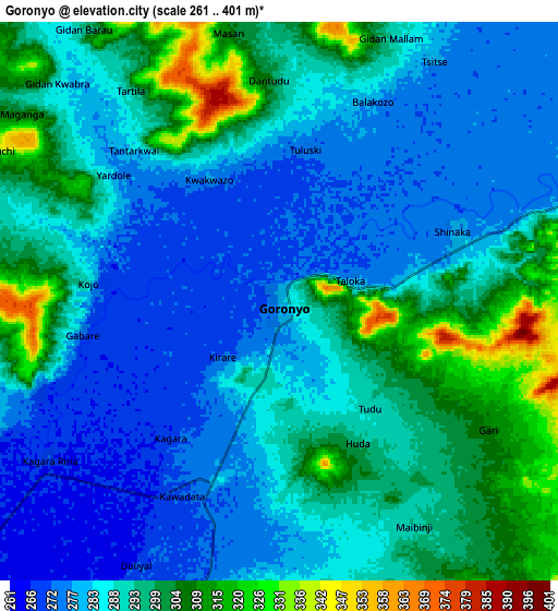 Zoom OUT 2x Goronyo, Nigeria elevation map