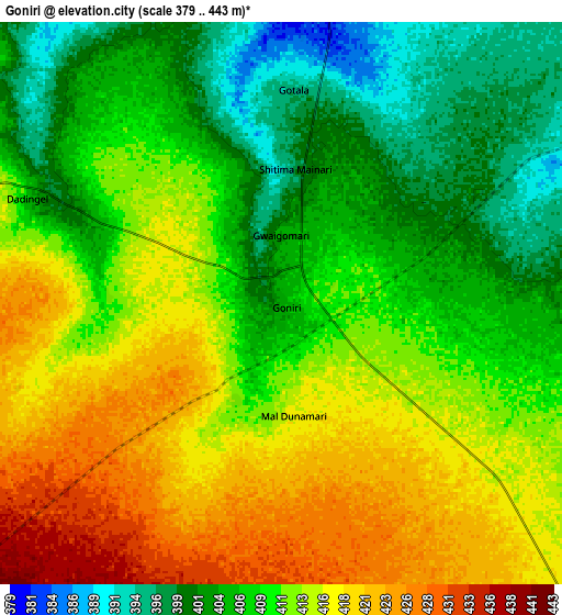 Zoom OUT 2x Goniri, Nigeria elevation map