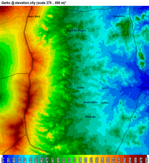 Zoom OUT 2x Garko, Nigeria elevation map