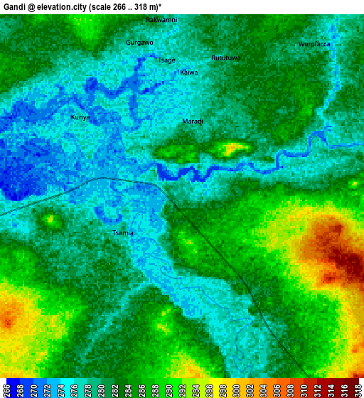 Zoom OUT 2x Gandi, Nigeria elevation map