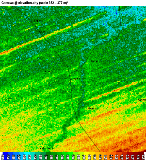 Zoom OUT 2x Gamawa, Nigeria elevation map