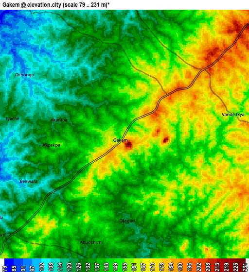 Zoom OUT 2x Gakem, Nigeria elevation map