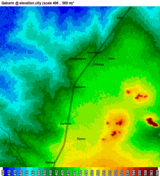 Zoom OUT 2x Gabarin, Nigeria elevation map