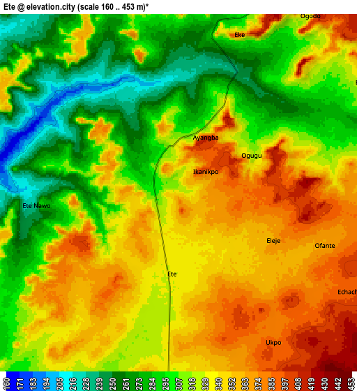 Zoom OUT 2x Ete, Nigeria elevation map