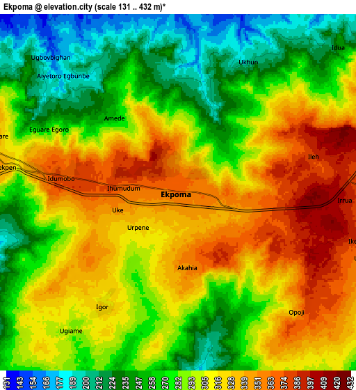 Zoom OUT 2x Ekpoma, Nigeria elevation map