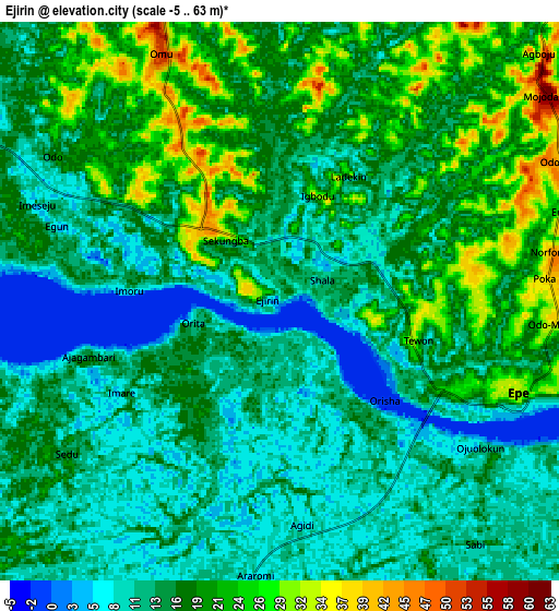 Zoom OUT 2x Ejirin, Nigeria elevation map