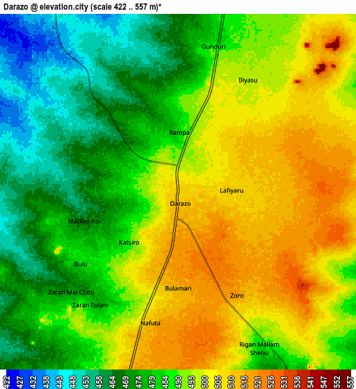 Zoom OUT 2x Darazo, Nigeria elevation map