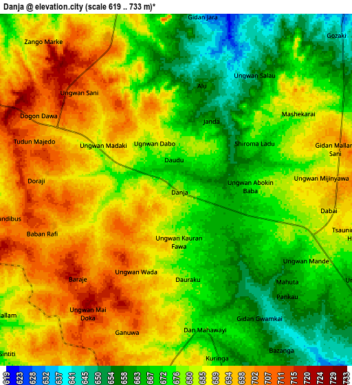 Zoom OUT 2x Danja, Nigeria elevation map