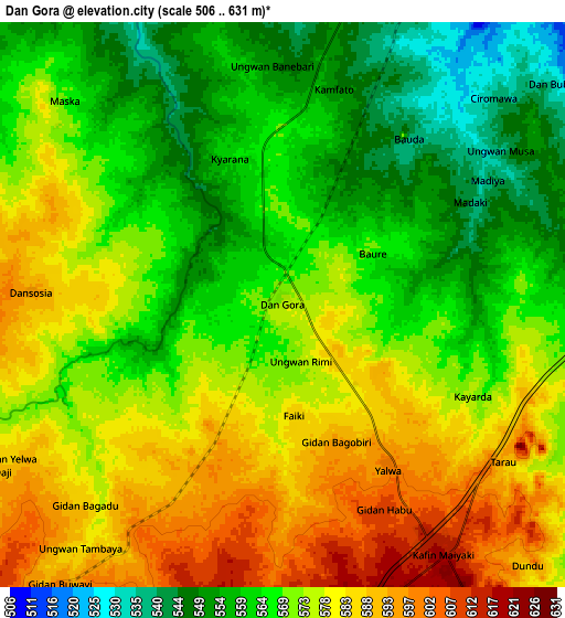 Zoom OUT 2x Dan Gora, Nigeria elevation map