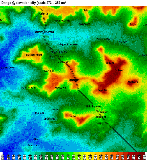 Zoom OUT 2x Dange, Nigeria elevation map
