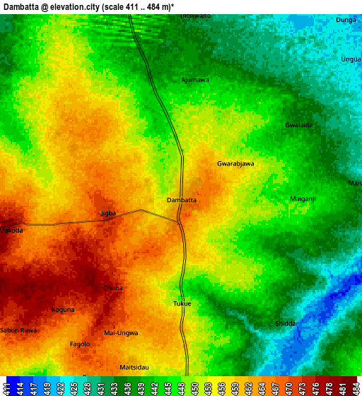 Zoom OUT 2x Dambatta, Nigeria elevation map