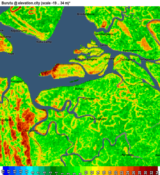 Zoom OUT 2x Burutu, Nigeria elevation map