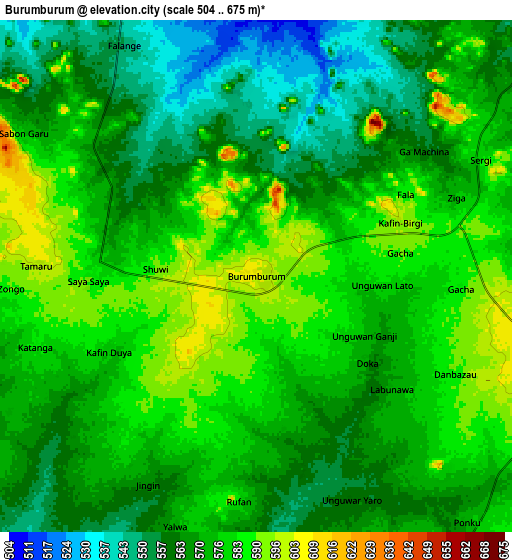 Zoom OUT 2x Burumburum, Nigeria elevation map