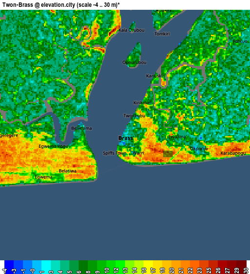 Zoom OUT 2x Twon-Brass, Nigeria elevation map
