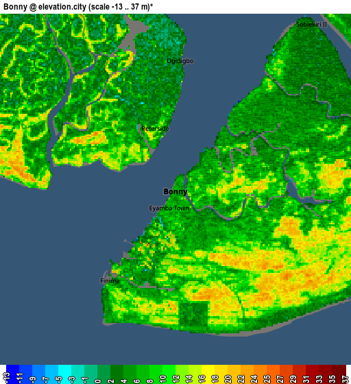 Zoom OUT 2x Bonny, Nigeria elevation map