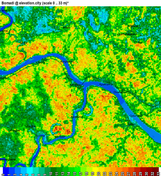 Zoom OUT 2x Bomadi, Nigeria elevation map