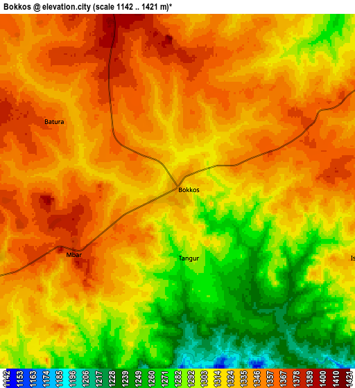 Zoom OUT 2x Bokkos, Nigeria elevation map