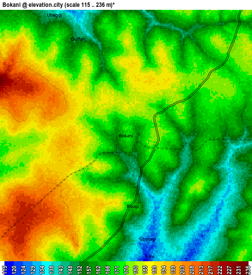 Zoom OUT 2x Bokani, Nigeria elevation map
