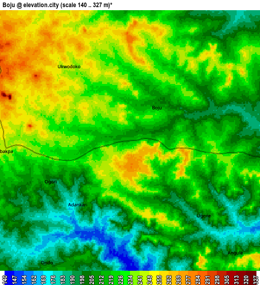 Zoom OUT 2x Boju, Nigeria elevation map