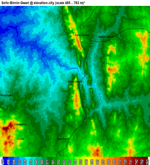 Zoom OUT 2x Sofo-Birnin-Gwari, Nigeria elevation map