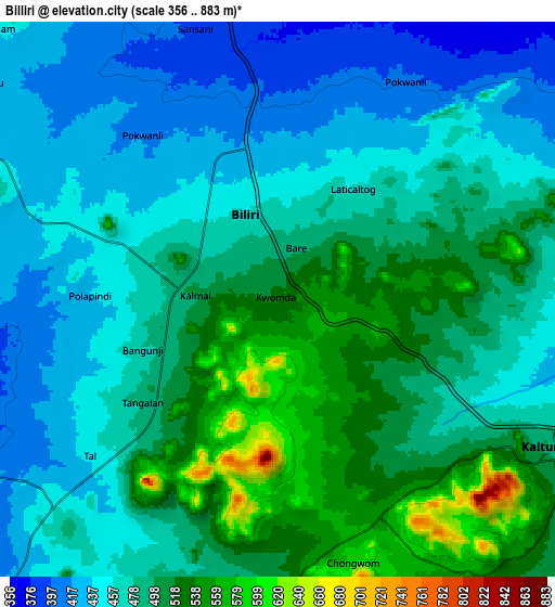 Zoom OUT 2x Billiri, Nigeria elevation map