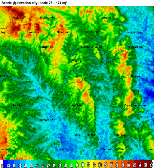 Zoom OUT 2x Bende, Nigeria elevation map
