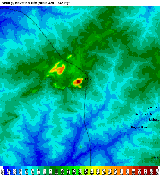 Zoom OUT 2x Bena, Nigeria elevation map