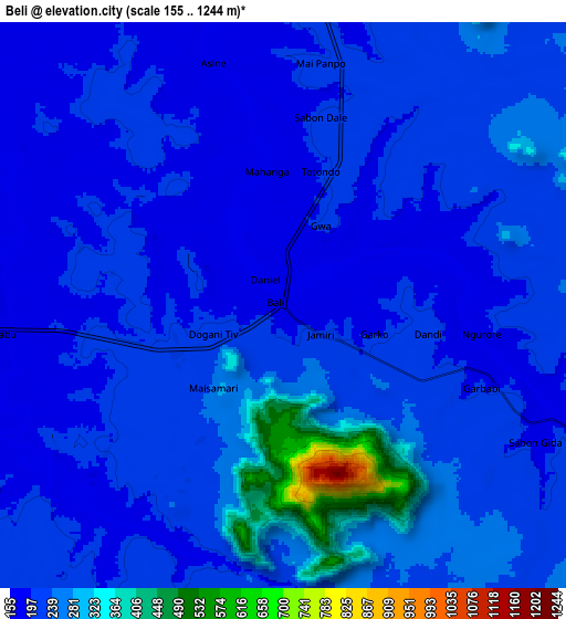 Zoom OUT 2x Beli, Nigeria elevation map