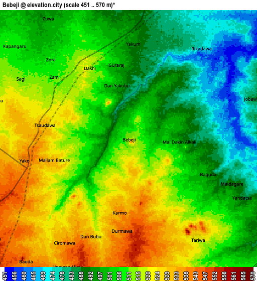 Zoom OUT 2x Bebeji, Nigeria elevation map