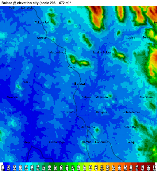 Zoom OUT 2x Baissa, Nigeria elevation map