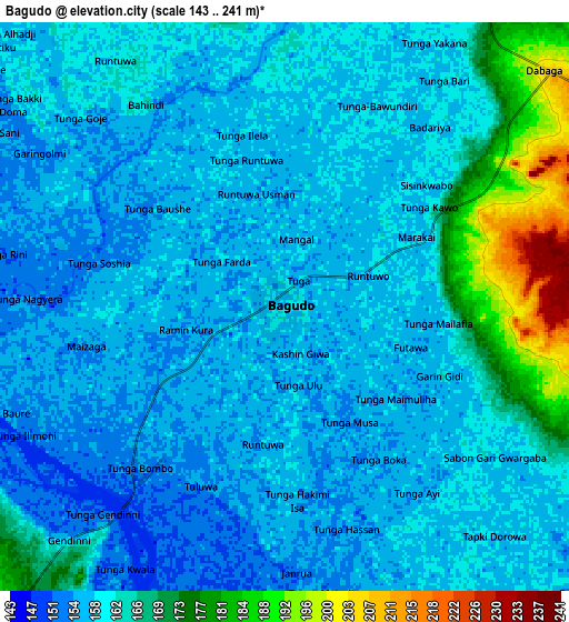 Zoom OUT 2x Bagudo, Nigeria elevation map