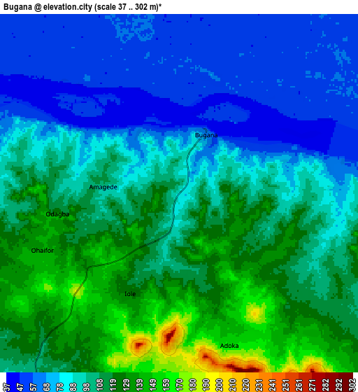 Zoom OUT 2x Bugana, Nigeria elevation map