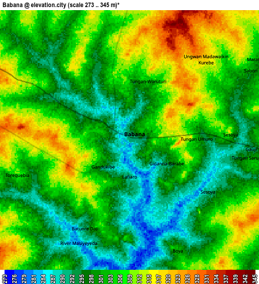 Zoom OUT 2x Babana, Nigeria elevation map