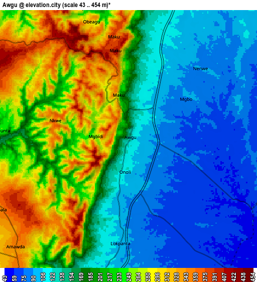 Zoom OUT 2x Awgu, Nigeria elevation map