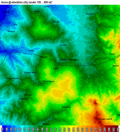 Zoom OUT 2x Auna, Nigeria elevation map