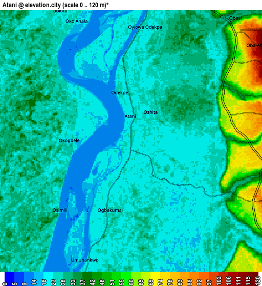 Zoom OUT 2x Atani, Nigeria elevation map