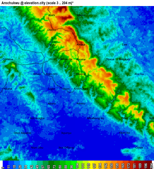 Zoom OUT 2x Arochukwu, Nigeria elevation map