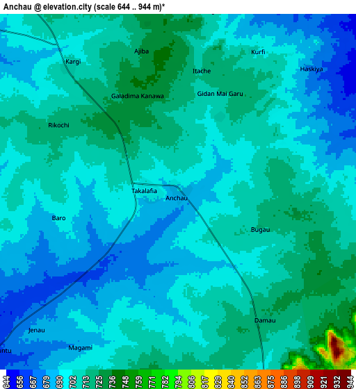 Zoom OUT 2x Anchau, Nigeria elevation map