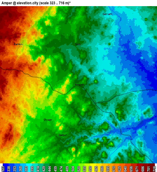 Zoom OUT 2x Amper, Nigeria elevation map