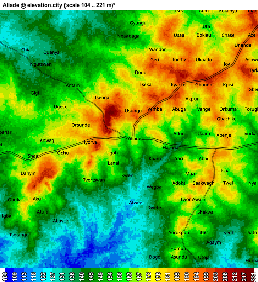 Zoom OUT 2x Aliade, Nigeria elevation map