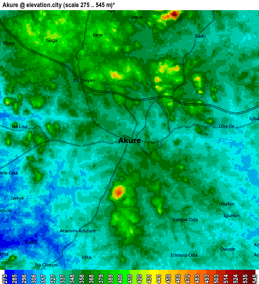 Zoom OUT 2x Akure, Nigeria elevation map