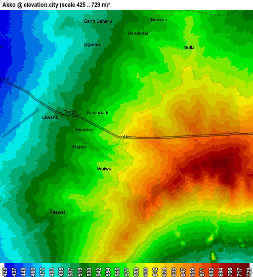 Zoom OUT 2x Akko, Nigeria elevation map