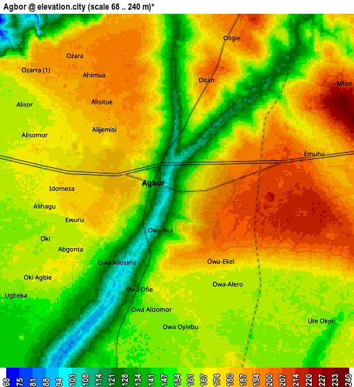 Zoom OUT 2x Agbor, Nigeria elevation map