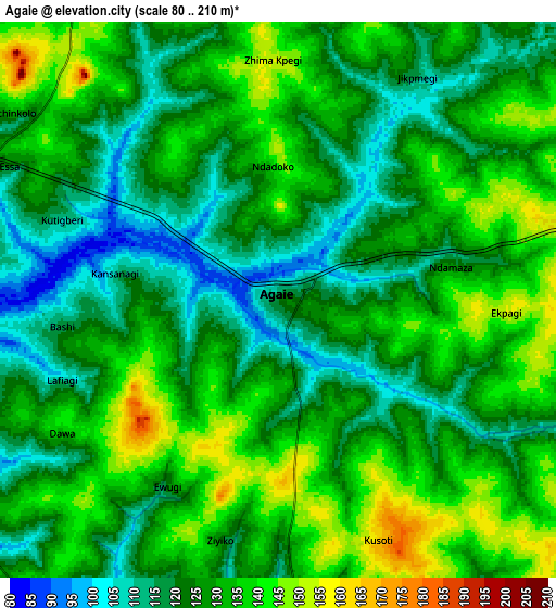 Zoom OUT 2x Agaie, Nigeria elevation map