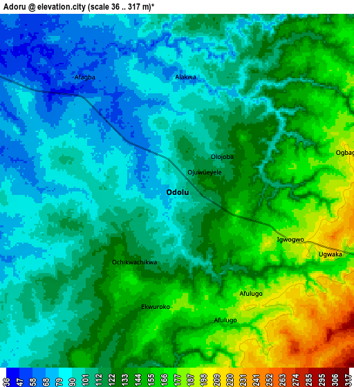 Zoom OUT 2x Adoru, Nigeria elevation map