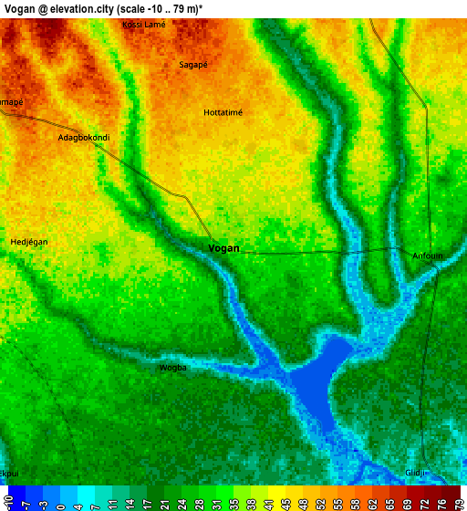 Zoom OUT 2x Vogan, Togo elevation map